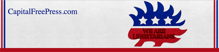 Banner in grey background with red and blue with the logo and name Capital Free Host